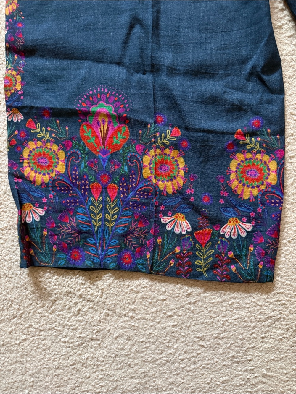 NATURAL LIFE Teal Wide Leg Pants with Multicolor Floral Border NWT - Picture 4 of 11
